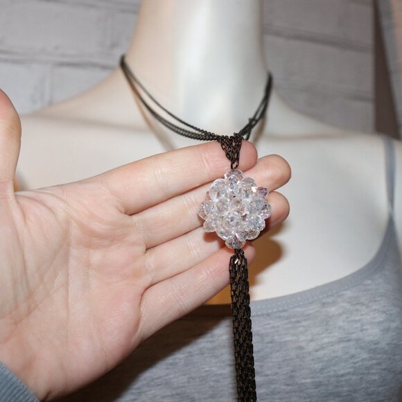 Beautiful rustic chain necklace with crystal knot ball 28" - Picture 2 of 4
